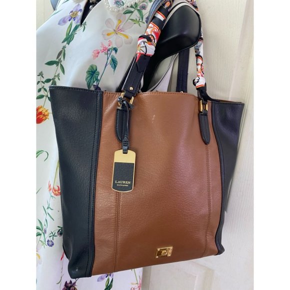 Ralph Lauren Black Brown Faux Leather Shoulder Bag - Picture 3 of 10